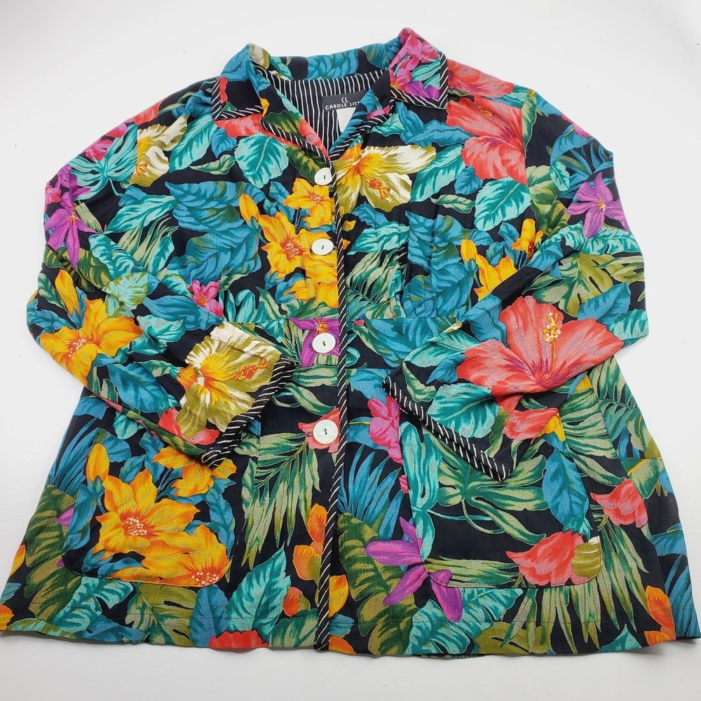 Carole Little Women Hawaiian Style‎ Button Down Blazer Jacket Size 14 Rayon